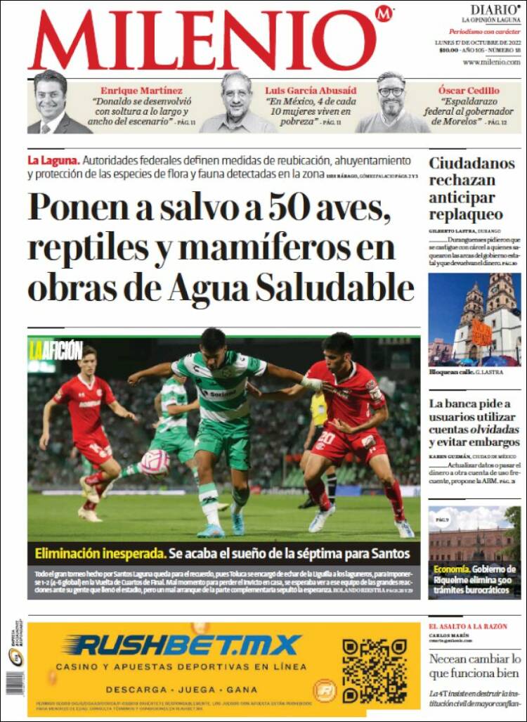 Portada de Milenio - Laguna (México)