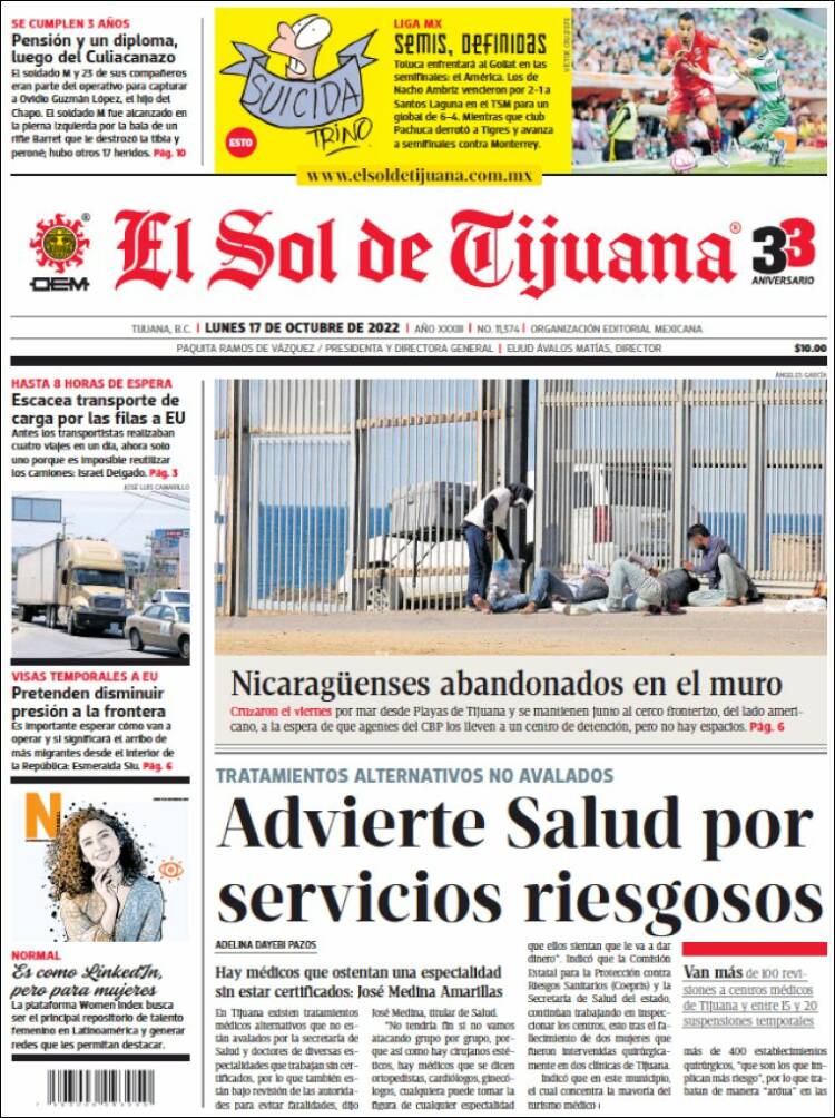 Portada de El Sol de Tijuana (México)