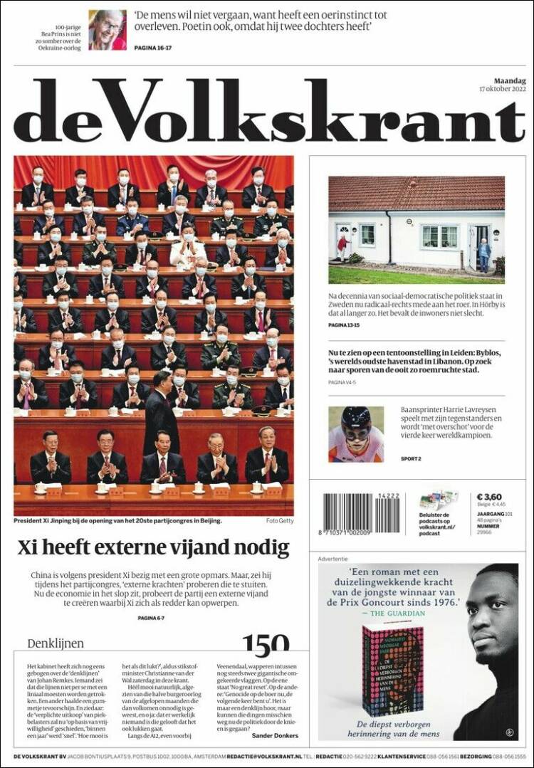 Portada de De Volkskrant (Pa&iacute;ses Bajos)