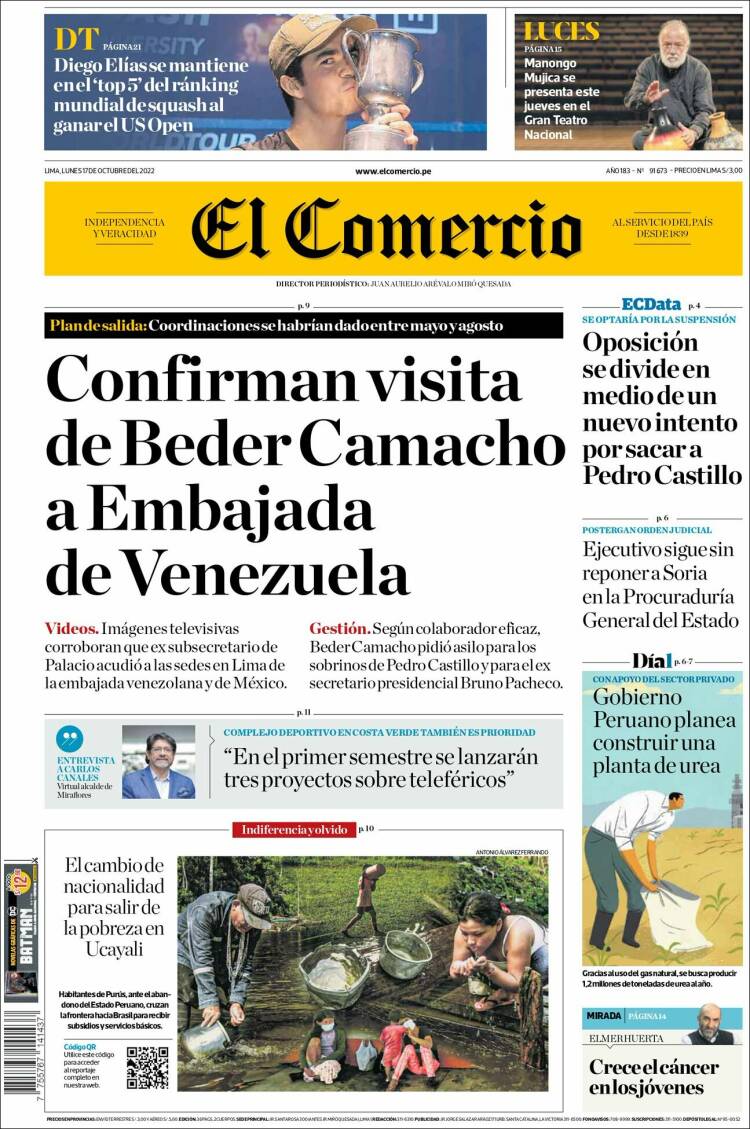 Portada de El Comercio (Per&uacute;)