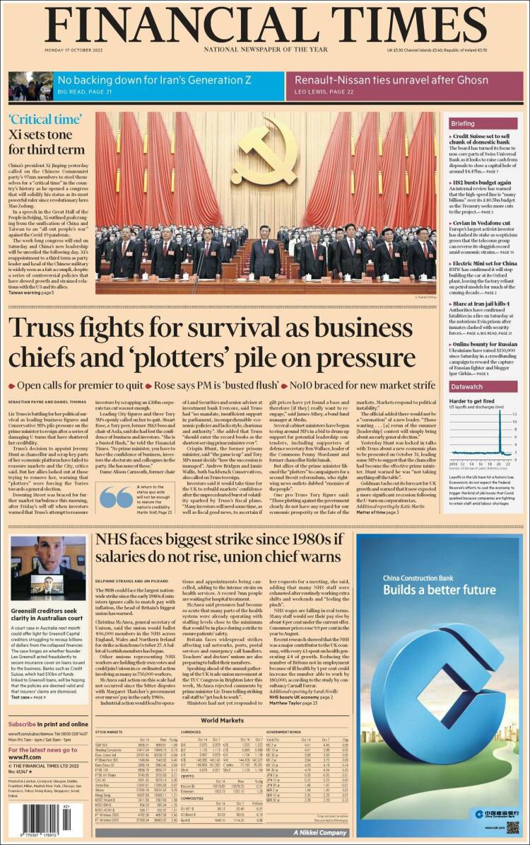 Portada de Financial Times (Reino Unido)