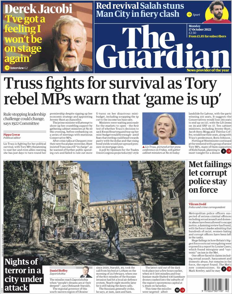 Portada de The Guardian (Reino Unido)