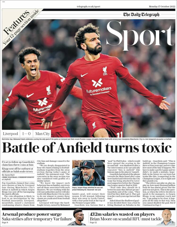 Portada de Telegraph Sport (Reino Unido)