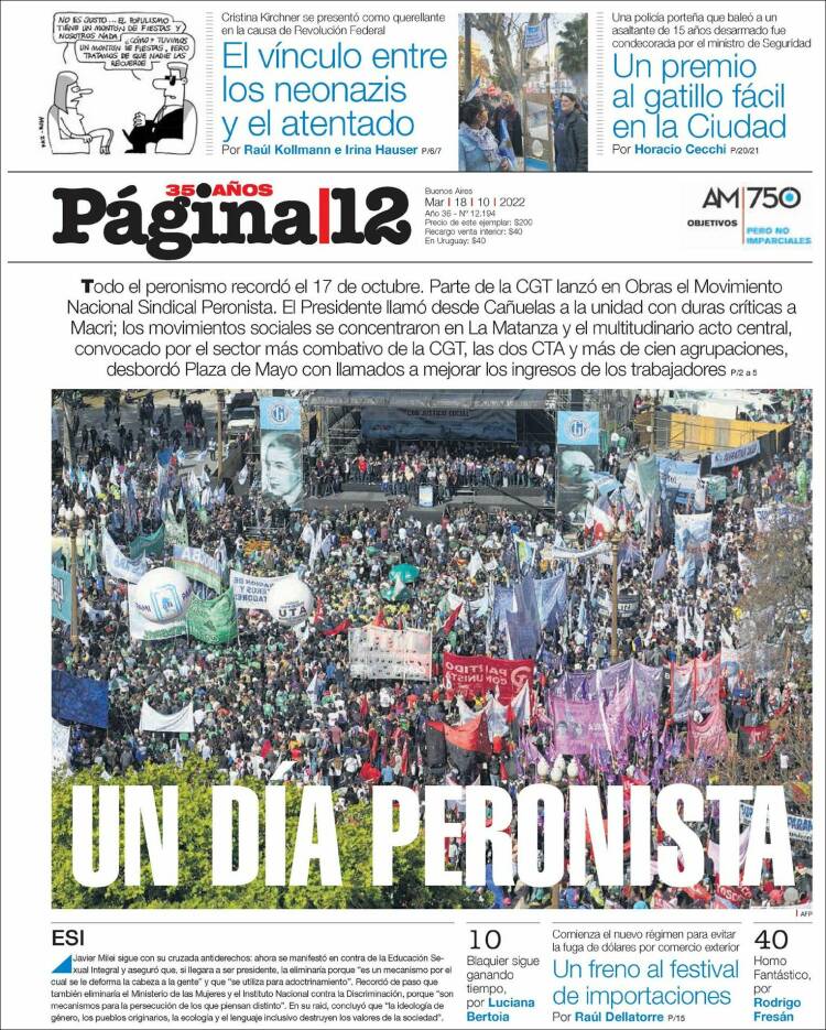 Portada de Página/12 (Argentina)