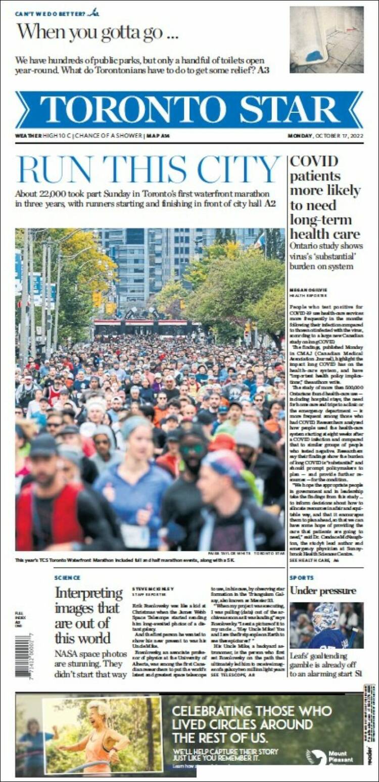 Portada de The Toronto Star (Canadá)