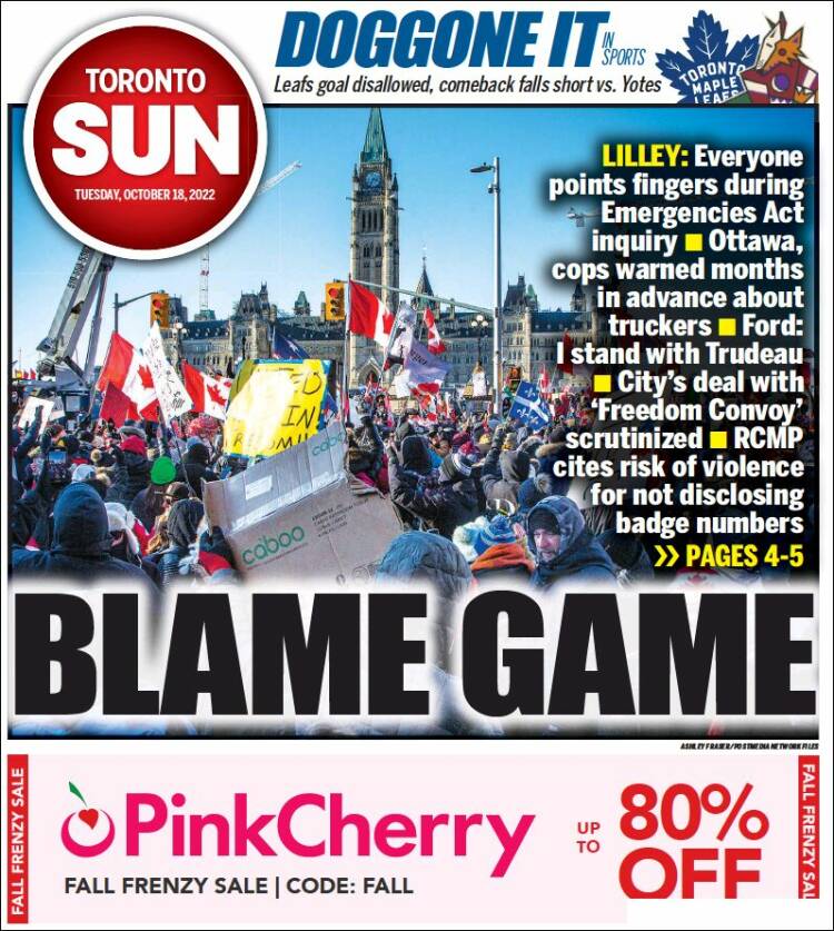 Portada de The Toronto Sun (Canadá)