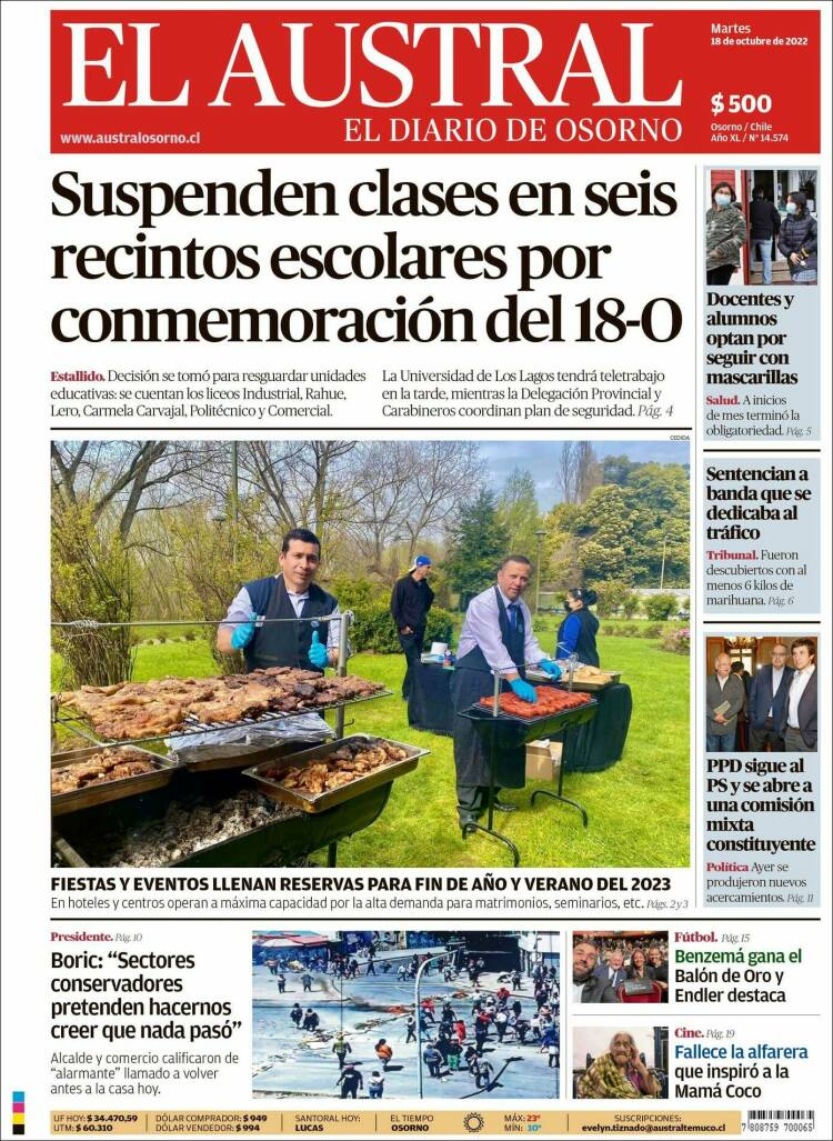 Portada de El Austral de Osorno (Chile)