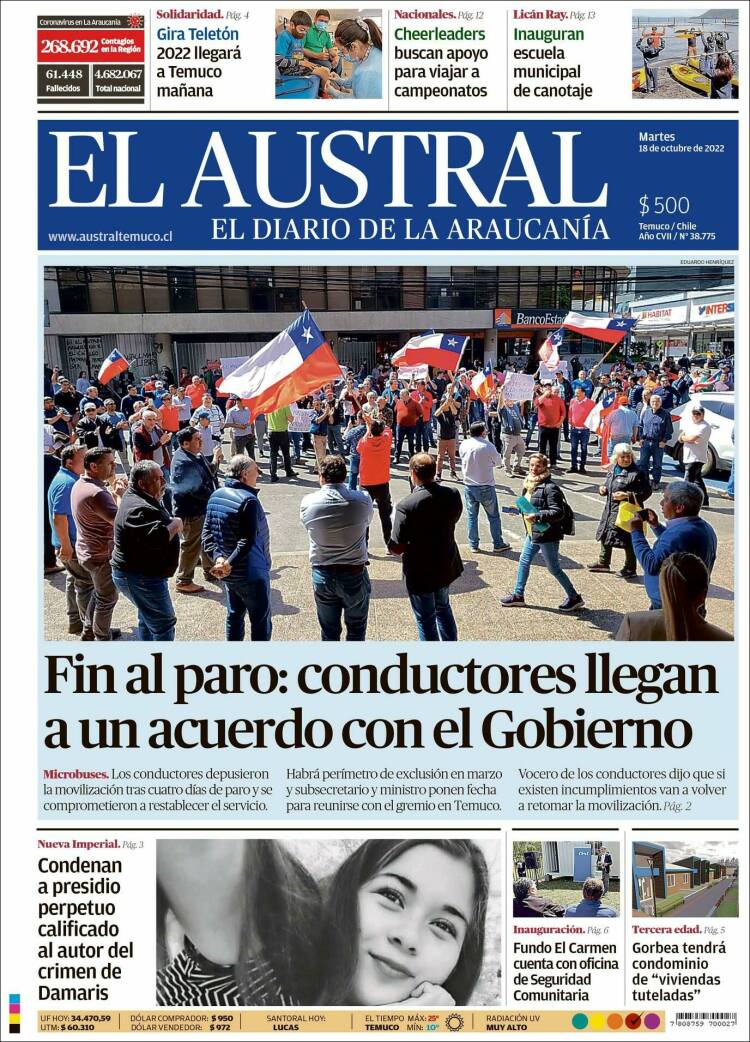 Portada de El Austral de Temuco (Chile)