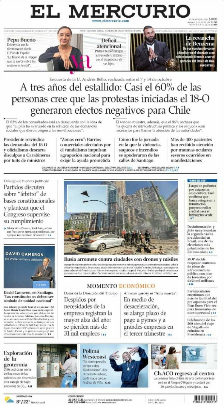 Portada de El Mercurio (Chile)