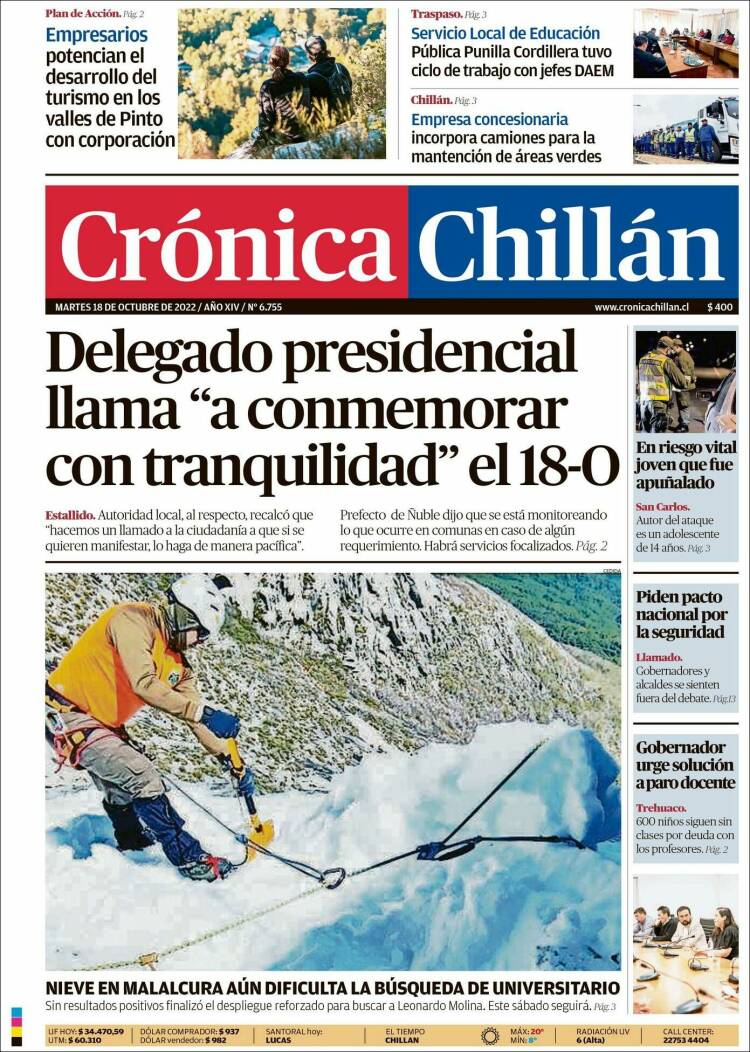 Portada de Crónica Chillán (Chile)