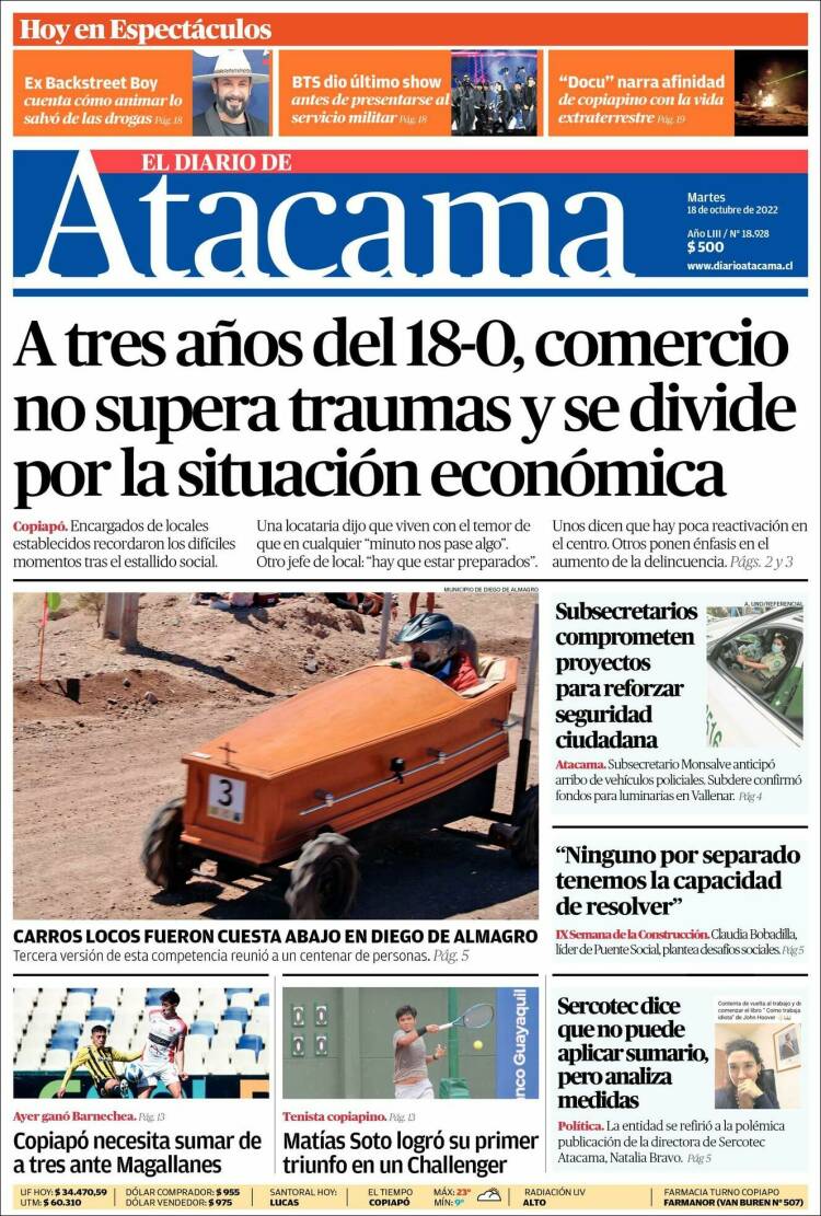 Portada de Diario de Atacama (Chile)