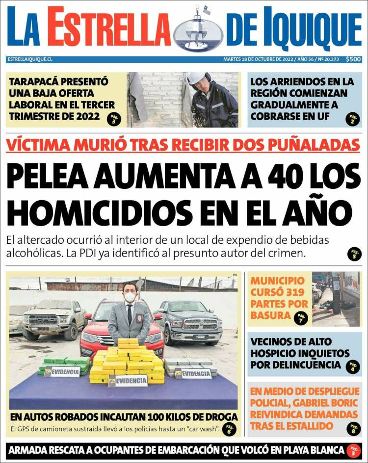 Portada de La Estrella de Iquique (Chile)