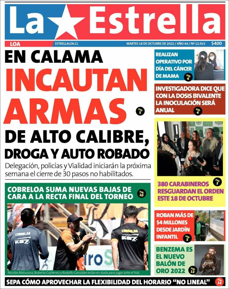 Portada de La Estrella de Loa (Chile)