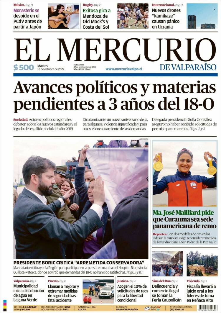 Portada de Mercurio de Valparaiso (Chile)