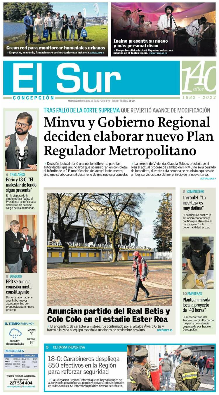Portada de El Sur (Chile)