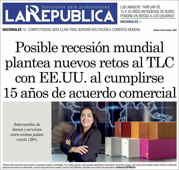 Portada de La República (Costa Rica)