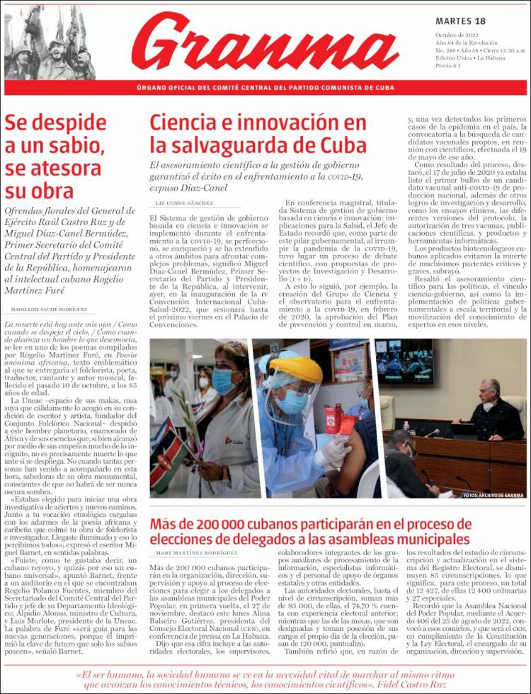 Portada de Granma (Cuba)