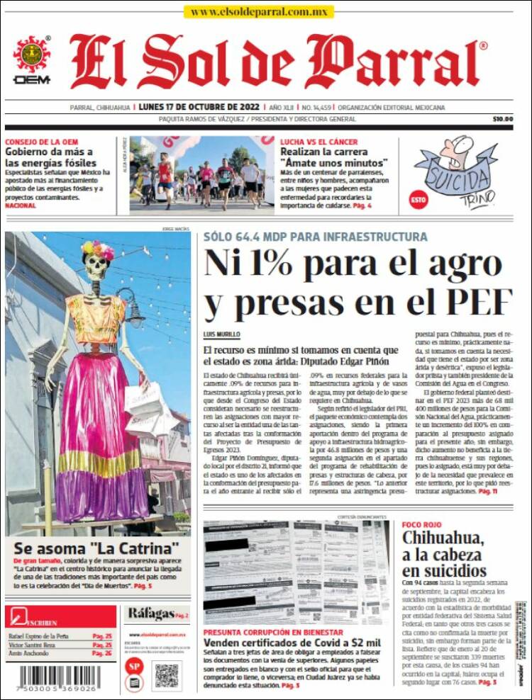 Portada de El Sol de Parral (M&eacute;xico)