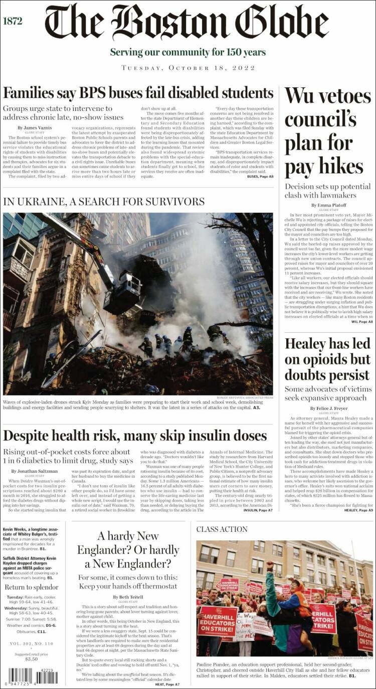 Portada de Boston Globe (USA)