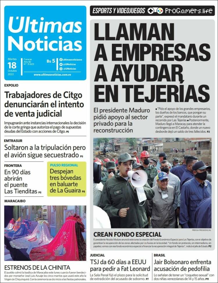 Portada de Últimas Noticias (Venezuela)