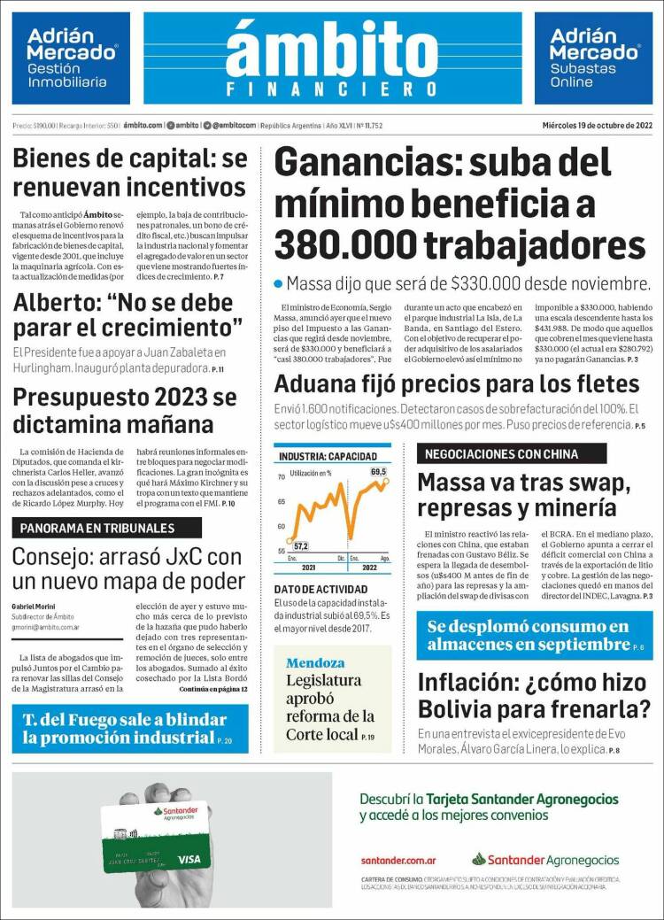 Portada de Diario Ambito Financiero (Argentina)