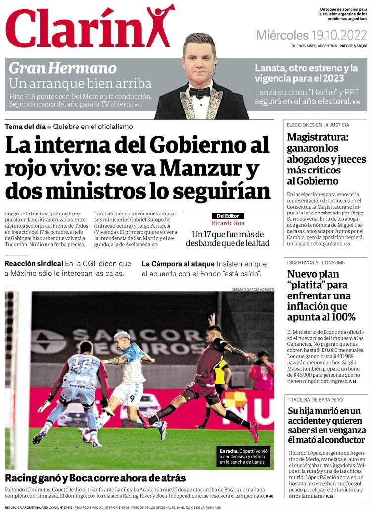 Portada de Clarín (Argentina)