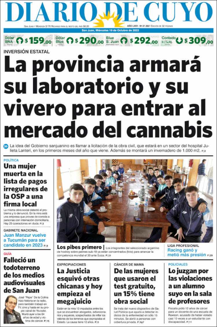 Portada de Diario de Cuyo (Argentina)