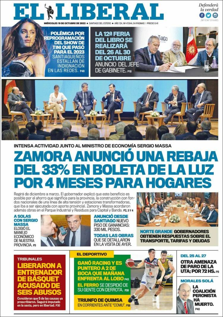 Portada de Diario El Liberal (Argentina)