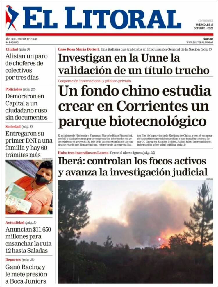 Portada de El Litoral Corrientes (Argentina)