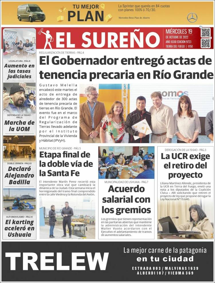 Portada de Diario El Sureño (Argentina)