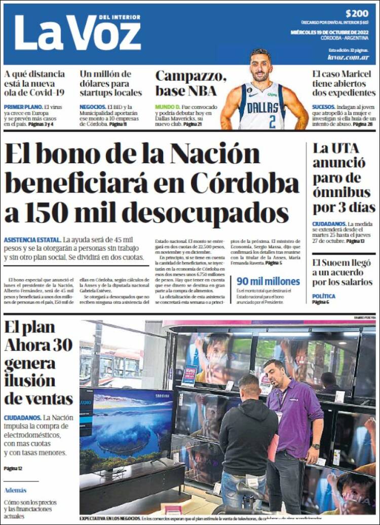 Portada de La Voz del Interior (Argentina)