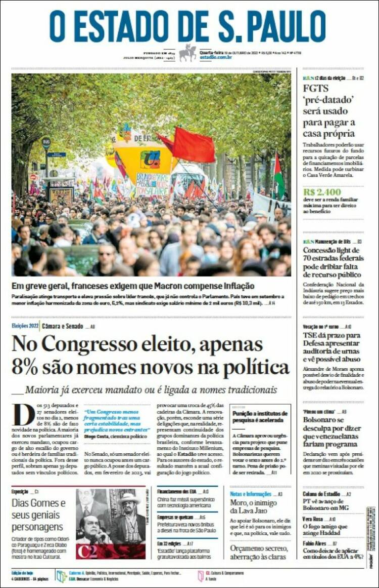 Portada de O Estado de São Paulo (Brasil)