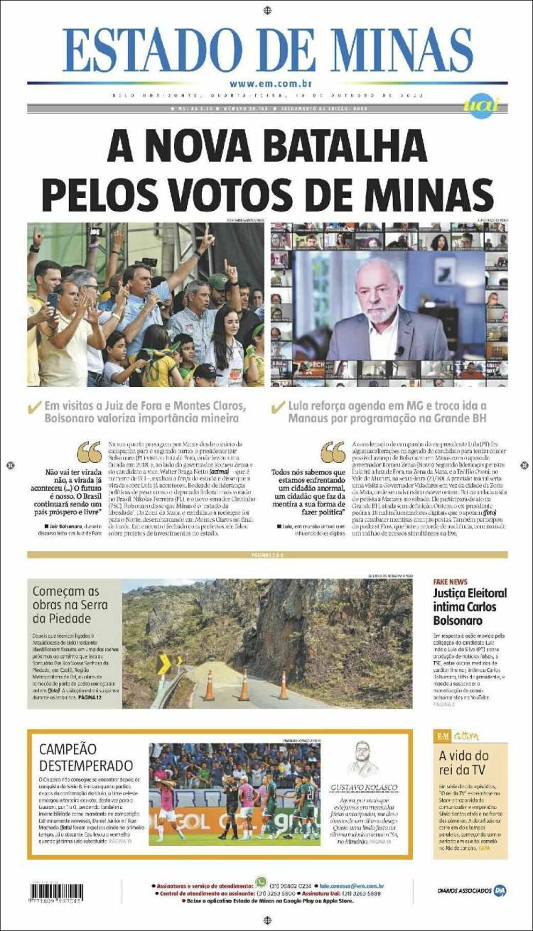 Portada de Jornal Estado de Minas (Brasil)
