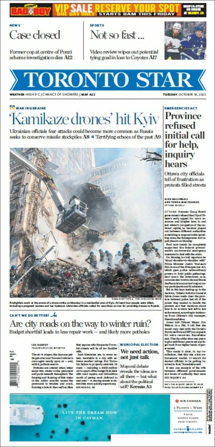 Portada de The Toronto Star (Canada)