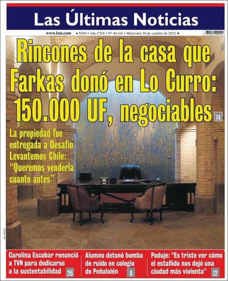 Portada de Las Últimas Noticias (Chile)