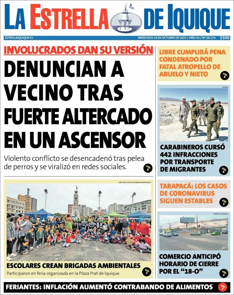 Portada de La Estrella de Iquique (Chile)