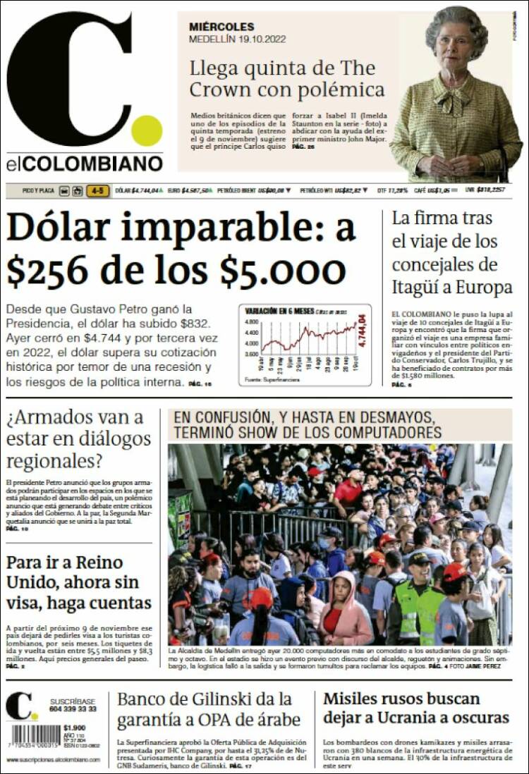 Portada de El Colombiano (Colombia)