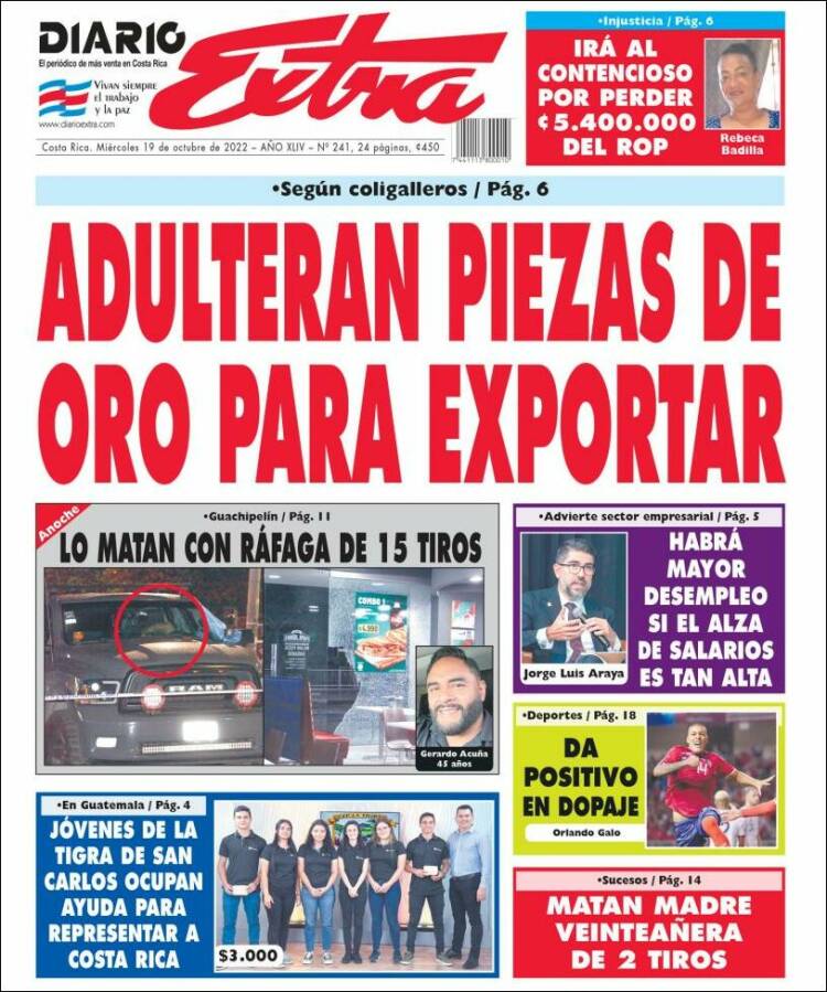 Portada de Diario Extra (Costa Rica)