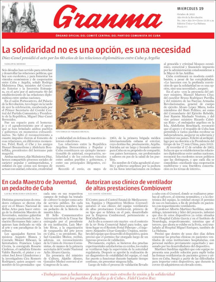 Portada de Granma (Cuba)