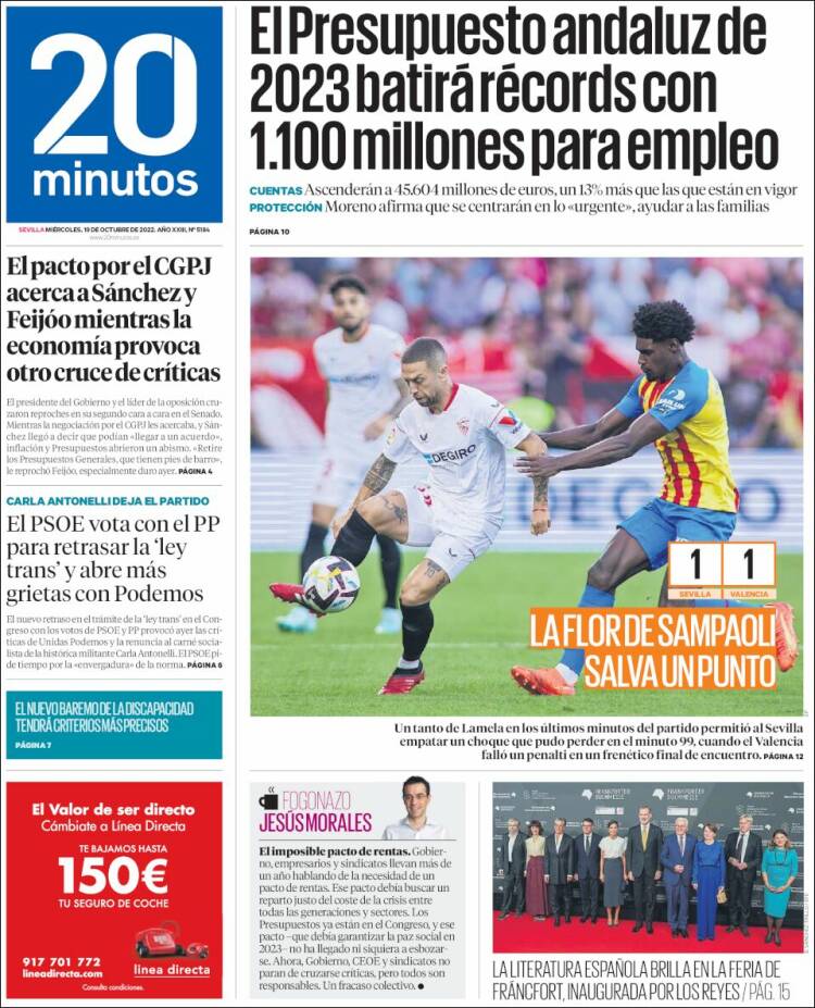 Portada de 20 Minutos - Sevilla (España)