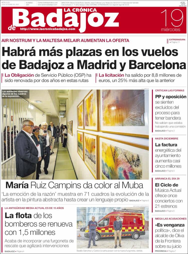 Portada de La Crónica de Badajoz (España)