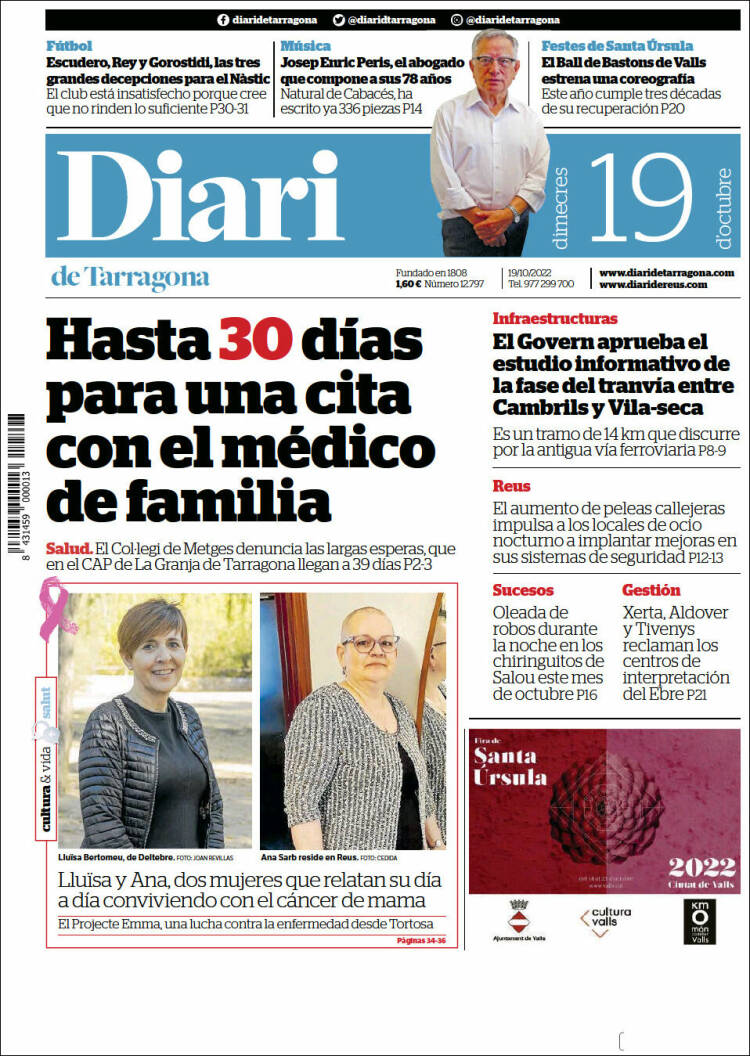 Portada de Diari de Tarragona (España)