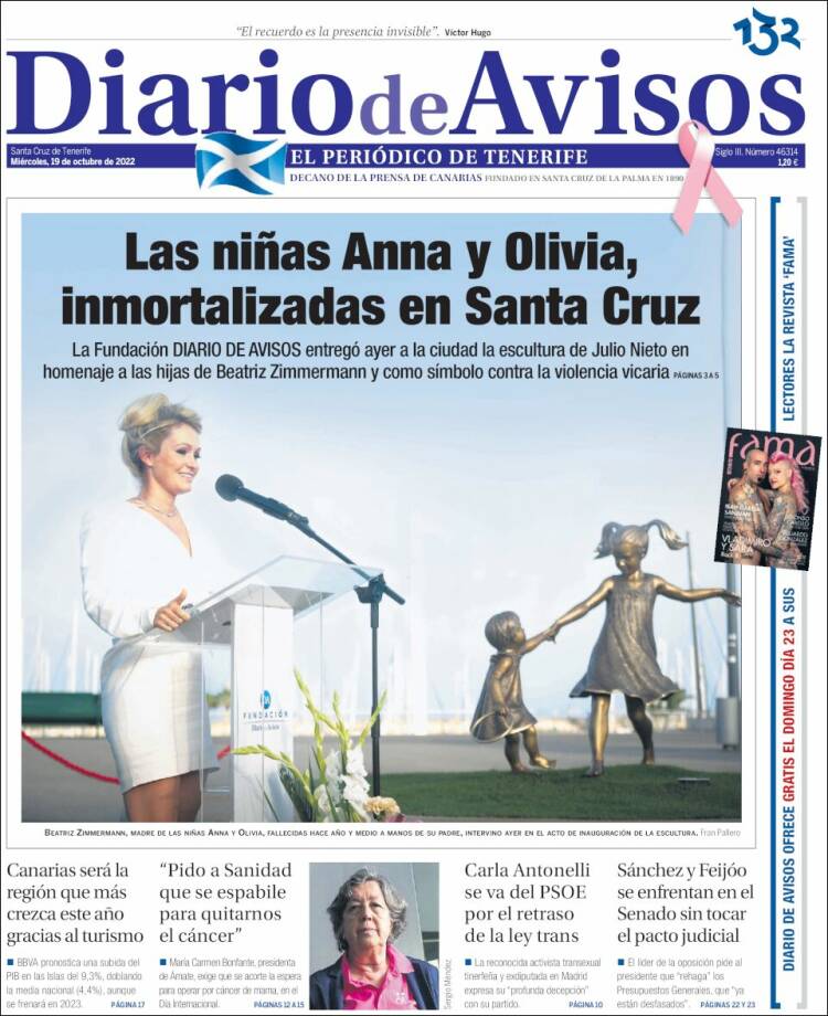 Portada de Diarios de Avisos (España)