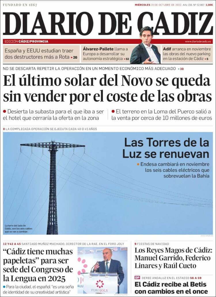 Portada de Diario de Cádiz (España)