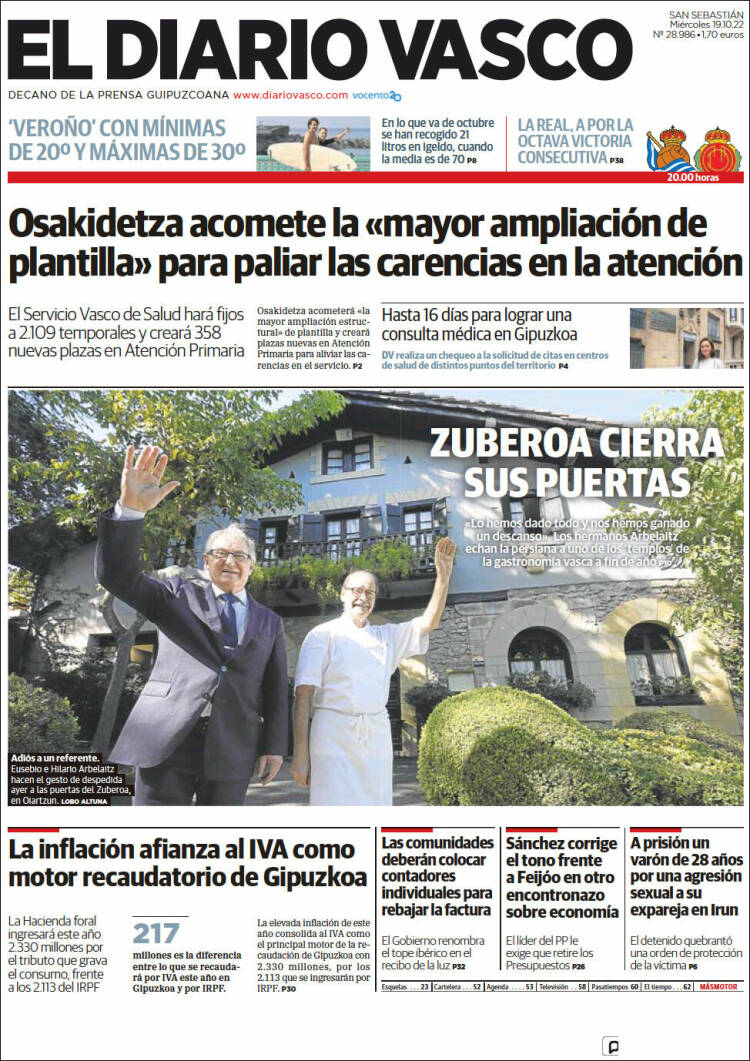 Portada de Diario Vasco (España)