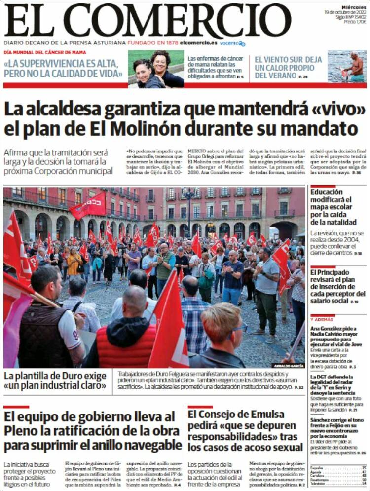 Portada de El Comercio - Gijón (España)