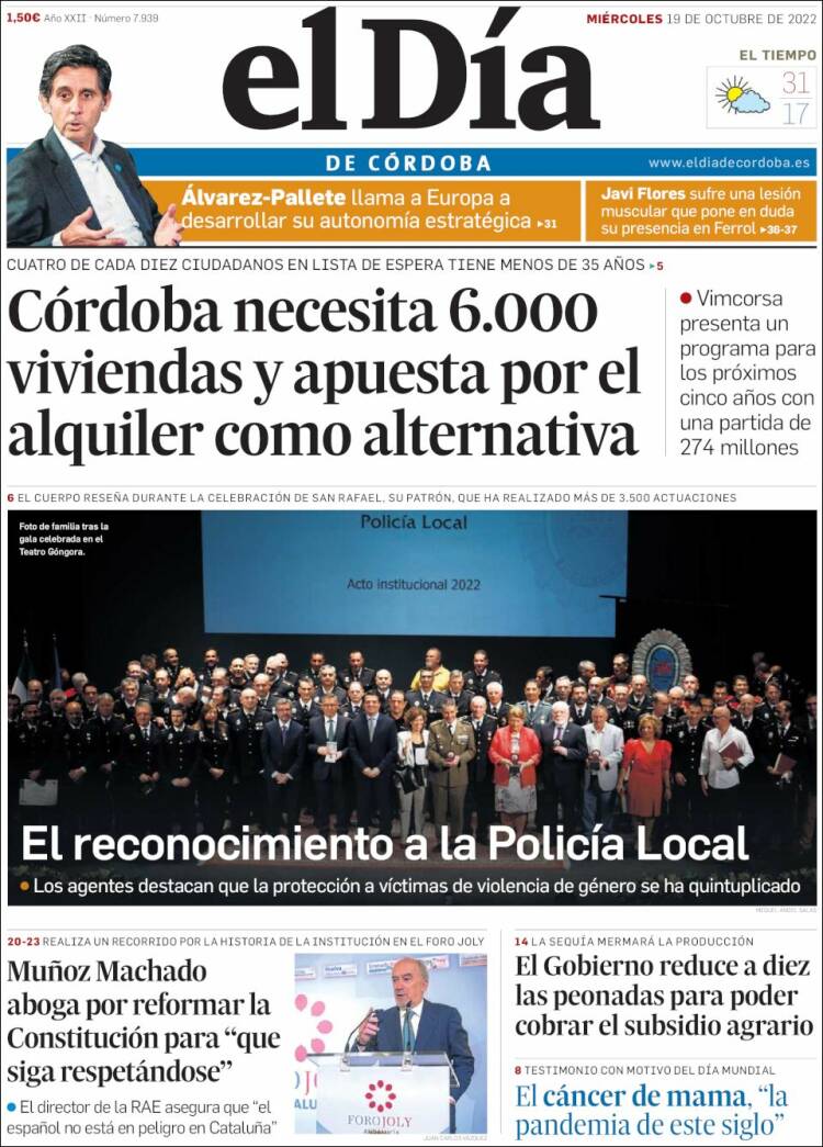 Portada de El Día de Córdoba (España)