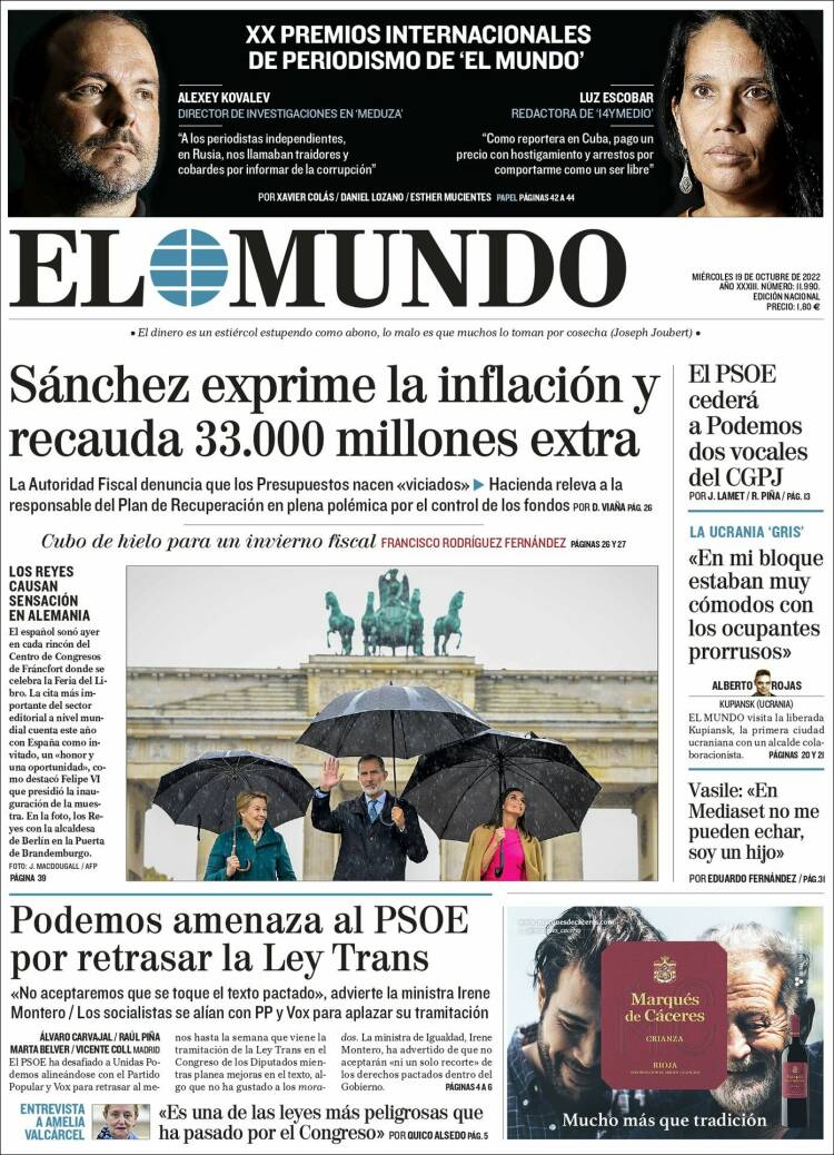 Portada de El Mundo (España)