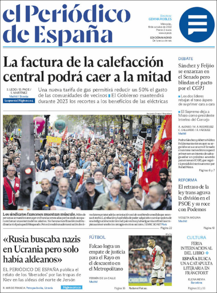 Portada de El Periódico de España (España)