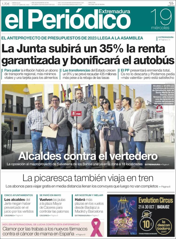 Portada de El Periódico de Extremadura (España)